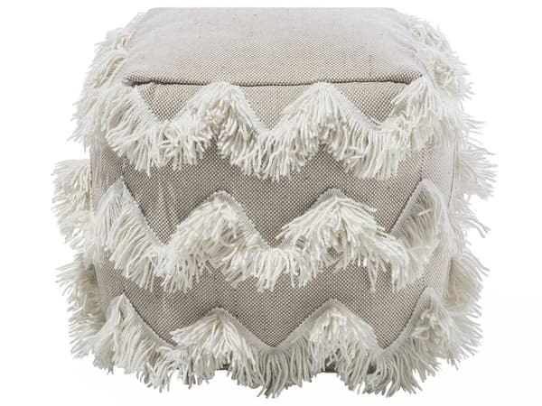 Puff Beige Bomull Tofsar Dekorativ Boho Rustik