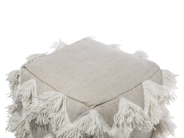 Puff Beige Bomull Tofsar Dekorativ Boho Rustik