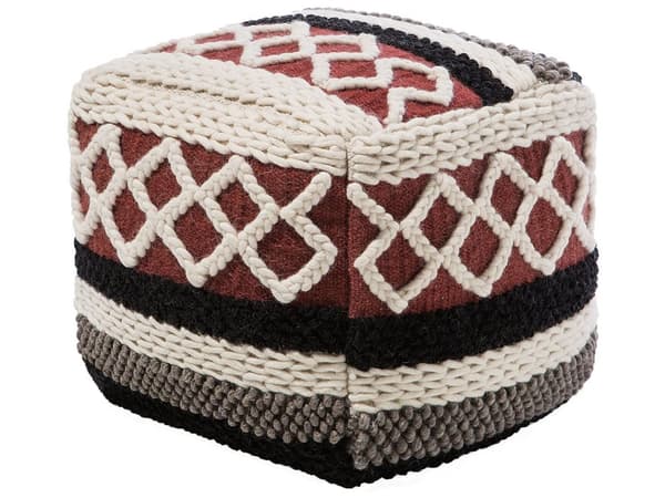 Puf Multifarvet Bomuld EPS Kugler 41 x 48 cm Stor Blød Firkantet Siddepuf Flettet Strikket Macrame Marokkansk Gulvpude til Stuen Boho Design