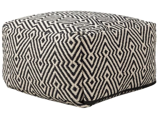 Puf Sort Hvid Polyester 50 x 30 cm Firkantet Siddepuf Mønstret Skammel til Stue Moderne Skandinavisk Indretning til Soveværelse Børneværelse
