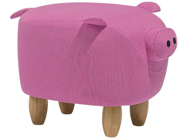 Puf Lyserød Lyst Træ Polyester Gummitræ Skum 32 x 45 cm Moderne Design Børne Legetøj Gris Skammel Stue Indretning Soveværelse Børneværelse