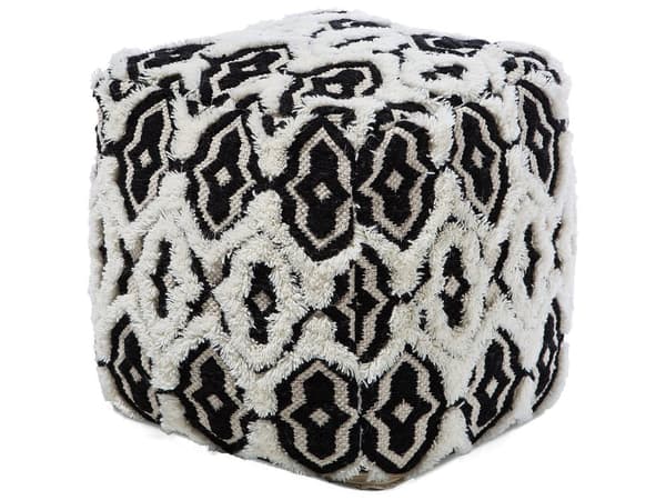 Puf Sort og Hvid Bomuld og Uld Flettet med EPS Kugler 45x45 cm Håndlavet Geometrisk Mønster Komfortabel Firkantet med Multifunktion