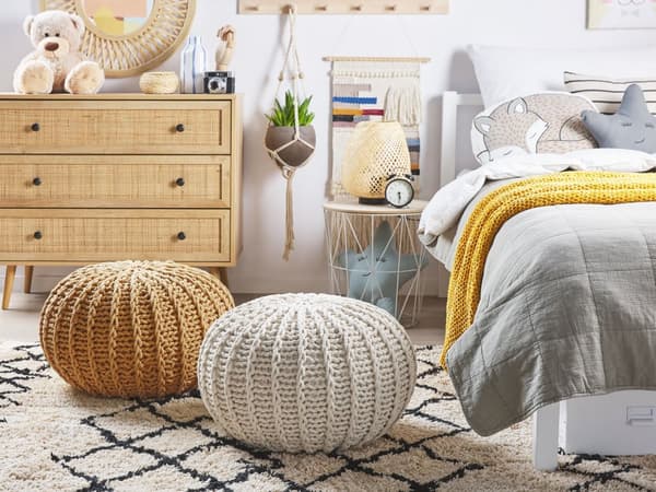 Puf Gul Strikket Bomuld 50x35 cm Boho Moderne Design Rund Fodskammel Skammel Fodstøtte Siddepuf Nyt Hjem Boligindretning Sæde Stue Soveværelse