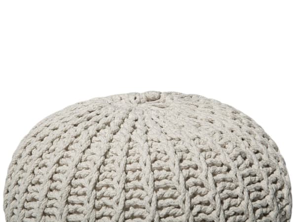 Puf Beige Strikket Bomuld 50x35 cm Boho Moderne Design Rund Fodskammel Skammel Fodstøtte Siddepuf Nyt Hjem Sæde Stue Indretning Soveværelse