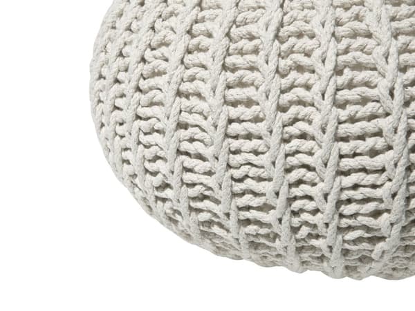 Puf Beige Strikket Bomuld 50x35 cm Boho Moderne Design Rund Fodskammel Skammel Fodstøtte Siddepuf Nyt Hjem Sæde Stue Indretning Soveværelse