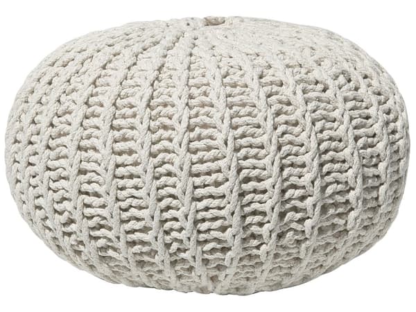 Puf Beige Strikket Bomuld 50x35 cm Boho Moderne Design Rund Fodskammel Skammel Fodstøtte Siddepuf Nyt Hjem Sæde Stue Indretning Soveværelse