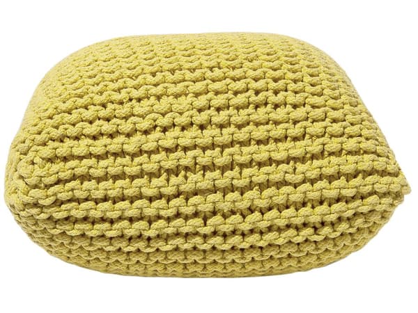 Puf Strikket Bomuld Gul 50x50x31 cm Firkantet Boho Moderne Design Fodskammel Skammel Fodstøtte Siddepuf Sæde Boligindretning Stue Soveværelse