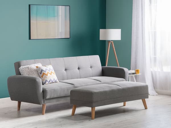 Fodskammel Polstret Grå Polyester Rektangulære Massivt Træben Minimalistisk Moderne Stil
