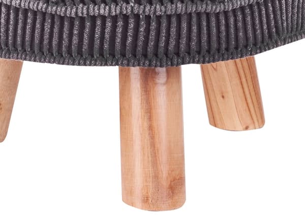 Skammel Grå Bomuld Lyst Træben ø 42 x 33 cm Rund Strikket Flettet Orientalsk Macrame Puf Blød Boho Stue Soveværelse Tilbehør Fodskammel