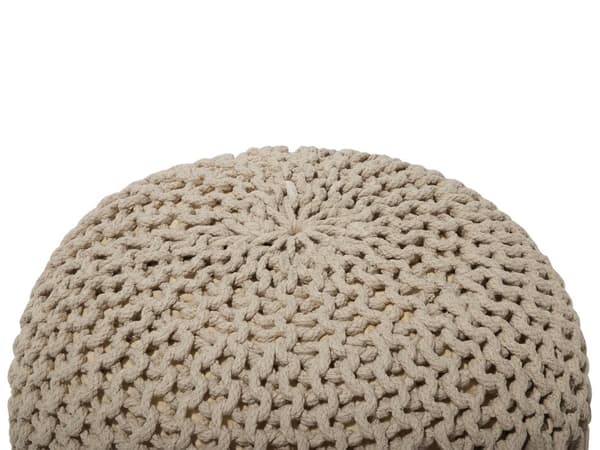 Puf Beige Strikket Bomuld EPS Perler Fyld Rund Lille fodskammel 50 x 35 cm