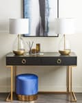 Miniatyrbillede 4 af 9: Puf Polyester Velour Marineblå Guld ø 39 cm Rund Moderne Glam Design Navy Blå Skammel Fodskammel Fodstøtte Sæde Boligindretning Nyt Hjem Stue