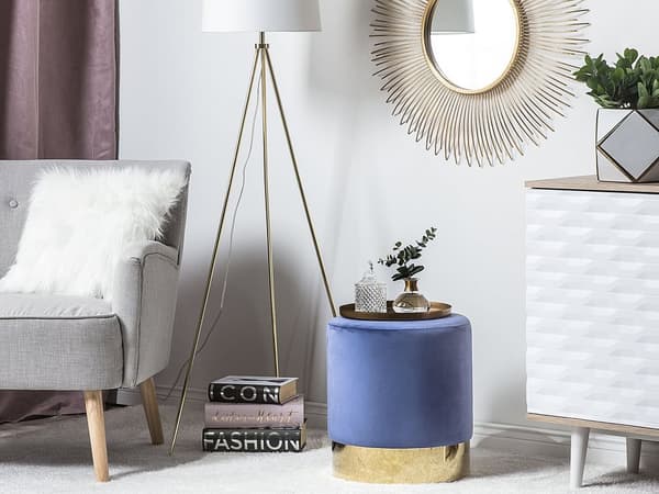 Puf Polyester Velour Marineblå Guld ø 39 cm Rund Moderne Glam Design Navy Blå Skammel Fodskammel Fodstøtte Sæde Boligindretning Nyt Hjem Stue