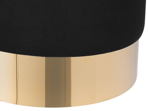 Puf Polyester Velour Sort Guld ø 39 cm Rund Moderne Glam Design Skammel Fodskammel Fodstøtte Sæde Boligindretning Hjem Stue Soveværelse Møbel
