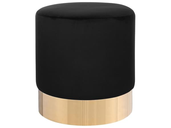 Puf Polyester Velour Sort Guld ø 39 cm Rund Moderne Glam Design Skammel Fodskammel Fodstøtte Sæde Boligindretning Hjem Stue Soveværelse Møbel