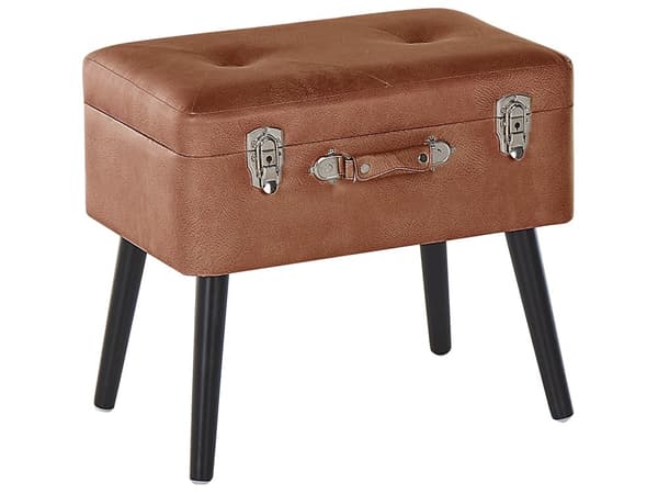 Jakkara kullanruskea keinonahka verhoiltu 52 x 36 cm puujalat säilytystilalla nappituftattu retro tyyli