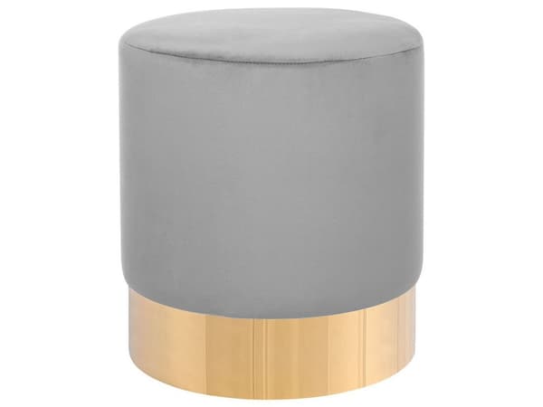 Sittpuff Grå Sammet Rund Dressing Puff Glam Pall med Guld