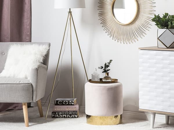 Sittpuff Rosa sammet Rund Dressing Puff Glam Pall med Guld