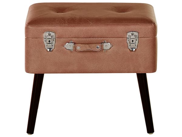 Skammel Brun Sort Læder Træben 46 x 52 x 36 cm Polstret Puf med Opbevaring Moderne Design Kuffertformet Sengebord Soveværelse