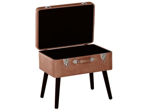 Skammel Brun Sort Læder Træben 46 x 52 x 36 cm Polstret Puf med Opbevaring Moderne Design Kuffertformet Sengebord Soveværelse