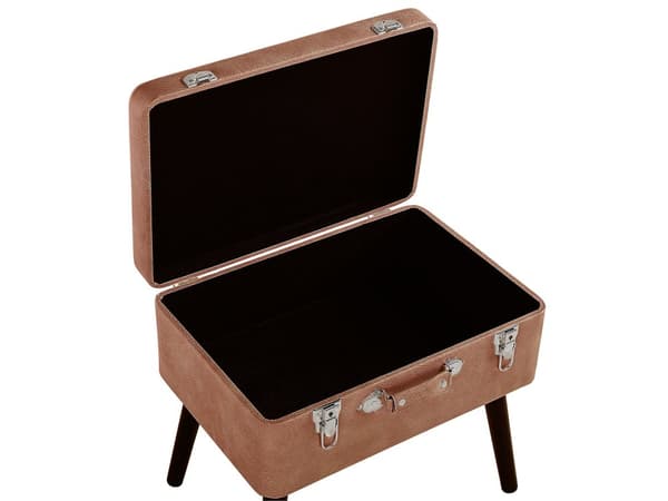 Skammel Brun Sort Læder Træben 46 x 52 x 36 cm Polstret Puf med Opbevaring Moderne Design Kuffertformet Sengebord Soveværelse