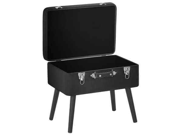 Skammel Sort Velour Træben 46 x 52 x 36 cm Polstret Puf med Opbevaring Moderne Design Kuffertformet Sengebord Soveværelse