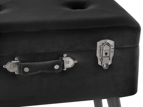Skammel Sort Velour Træben 46 x 52 x 36 cm Polstret Puf med Opbevaring Moderne Design Kuffertformet Sengebord Soveværelse