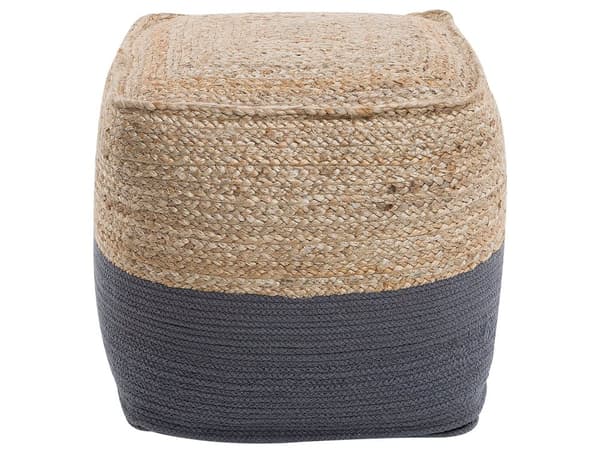Puff Ottoman Mörkgrå Jute EPS Pärlor Fyllning Fyrkantig 44 x 44 cm Boho Stil