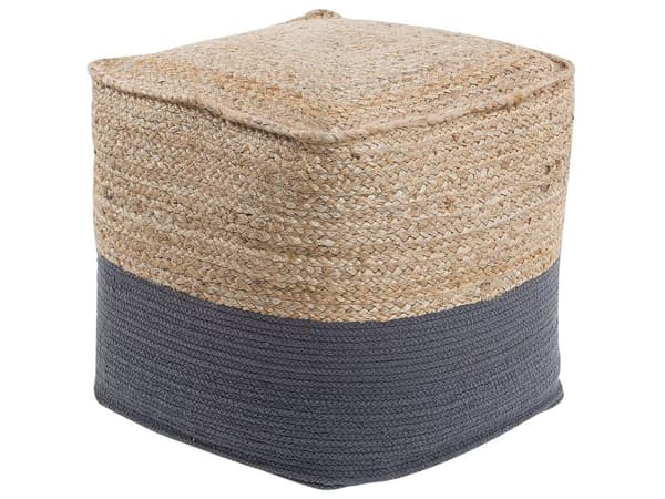 Puff Ottoman Mörkgrå Jute EPS Pärlor Fyllning Fyrkantig 44 x 44 cm Boho Stil