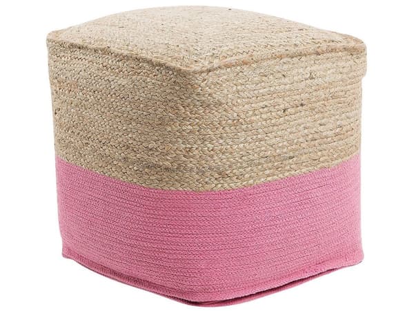 Puff Ottoman Rosa Jute EPS Pärlor Fyllning Fyrkantig 44 x 44 cm Boho Stil