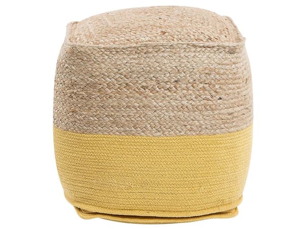 Puff Ottoman Gul Jute EPS Pärlor Fyllning Fyrkantig 44 x 44 cm Boho Stil