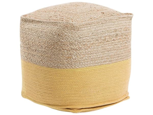 Puff Ottoman Gul Jute EPS Pärlor Fyllning Fyrkantig 44 x 44 cm Boho Stil