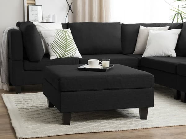 Rahi musta kangas verhoiltu puujalat 76 x 76 x 39 cm neliö moderni tyyli