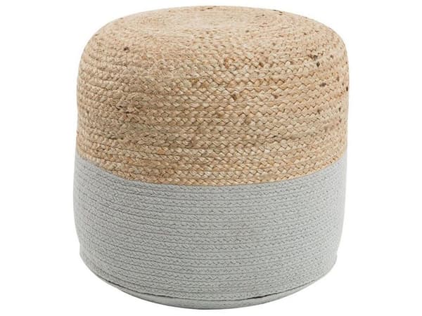Puff Ottoman Svart Jute EPS Pärlor Fyllning Runda ø 46 cm Boho Stil