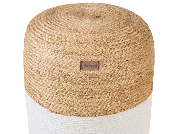 Puff Ottoman Vit Jute EPS Pärlor Fyllning Runda ø 46 cm Boho Stil