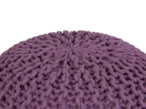 Puff Ottoman Lila Stickad bomull EPS-pärlor Fyllning Rund liten fotpall 50 x 35 cm