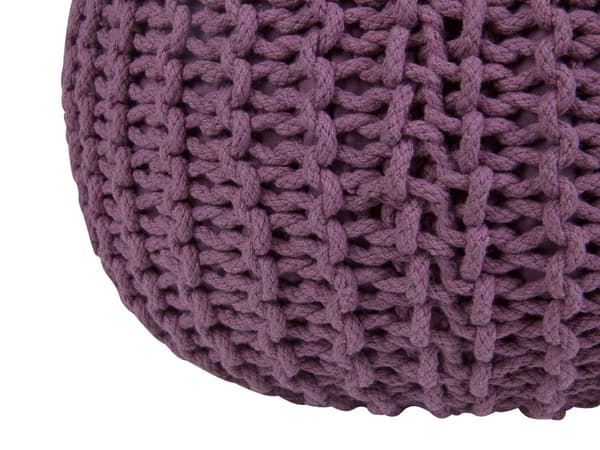 Puff Ottoman Lila Stickad bomull EPS-pärlor Fyllning Rund liten fotpall 50 x 35 cm