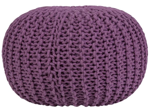 Puff Ottoman Lila Stickad bomull EPS-pärlor Fyllning Rund liten fotpall 50 x 35 cm