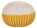 Miniatyrbild 1 av 6: Puff Ottoman Gul Beige Stickad bomull EPS-pärlor Fyllning Rund liten fotpall 50 x 35 cm