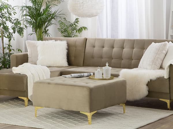 Rahi hiekanruskea 80 x 41 x 80 cm samettiverhoilu metalli vaneri neliö vaahtomuovi
