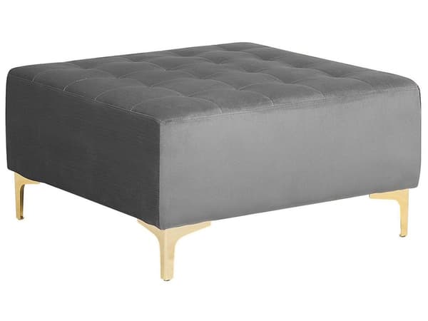 Fodskammel Grå Velour og Guld Metal 80x80 cm Firkantet Moderne Glam Design Skammel Fodstøtte Siddepuf Sæde Boligindretning Stue Soveværelse