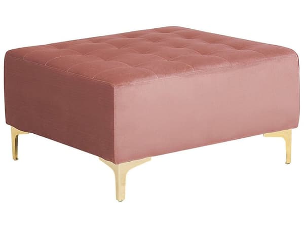 Fodskammel Lyserød Velour Guld metal 80 x 80 cm Firkantet Moderne Glam Design Skammel Fodstøtte Puf Sæde Boligindretning Stue Soveværelse