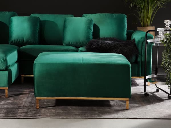 Fodskammel Polyester Velour Grøn Guld Firkantet Moderne Glam Design Rustfrit Stål Skammel Fodstøtte Puf Sæde Boligindretning Stue Soveværelse