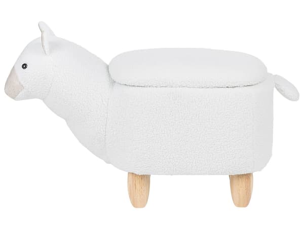 Dyre Alpaca Børneskammel Hvid Polyester Stof Polstret Træben Opbevaringsfunktion Børnehave fodskammel