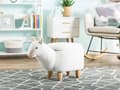 Miniatyrbillede 2 af 11: Dyre Alpaca Børneskammel Hvid Polyester Stof Polstret Træben Opbevaringsfunktion Børnehave fodskammel