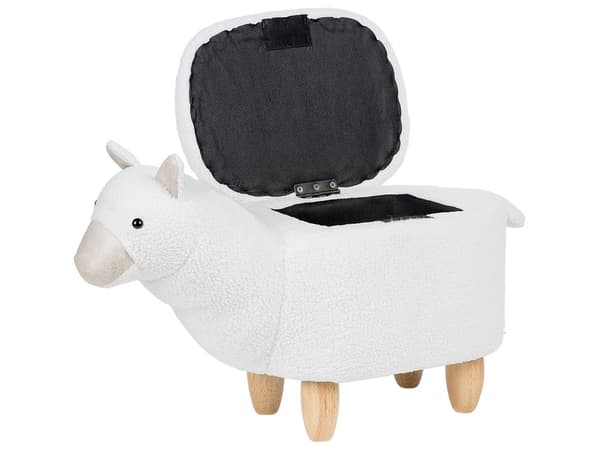 Eläinjakkara valkoinen kangas verhoiltu puu 65 x 30 x 45 cm säilytystilalla alpakka lasten moderni tyyli