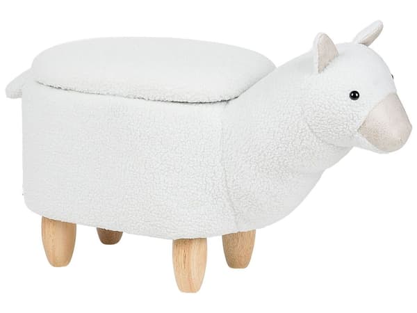 Eläinjakkara valkoinen kangas verhoiltu puu 65 x 30 x 45 cm säilytystilalla alpakka lasten moderni tyyli