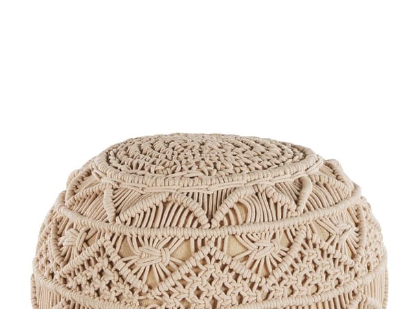 Puff Beige Bomull Chunky Virkad Rund Flätad Fotpall