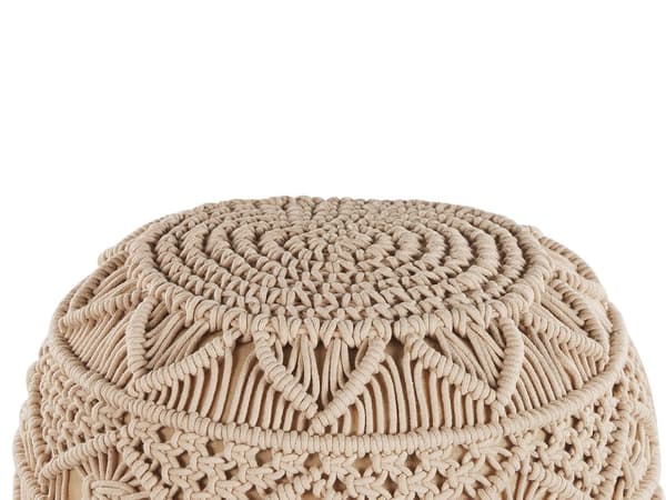 Puff Beige Bomull Chunky Virkad Rund Flätad Fotpall