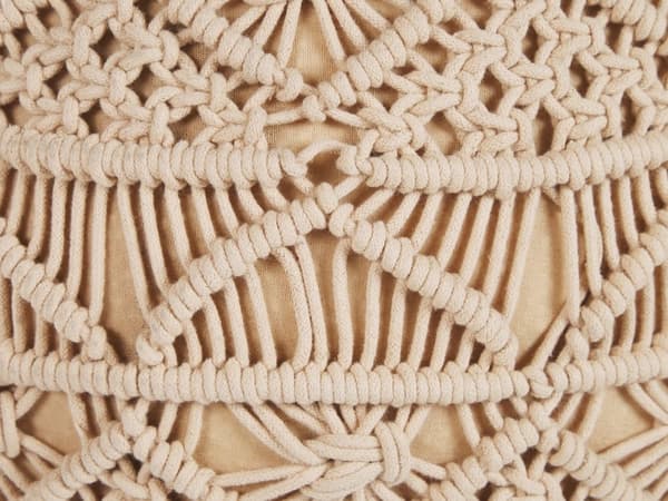 Puff Beige Bomull Chunky Virkad Rund Flätad Fotpall
