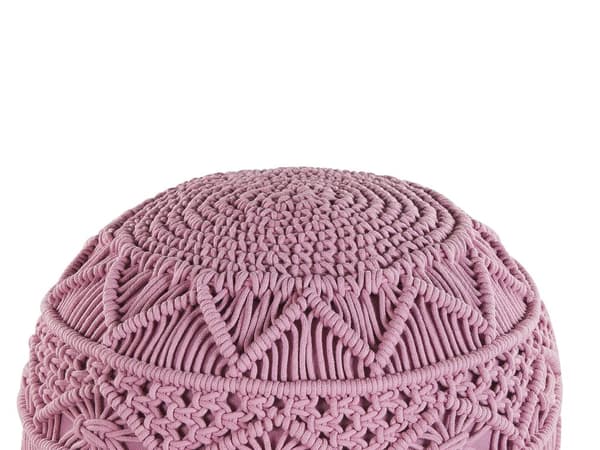 Puff Rosa Bomull Chunky Virkad Rund Flätad Fotpall